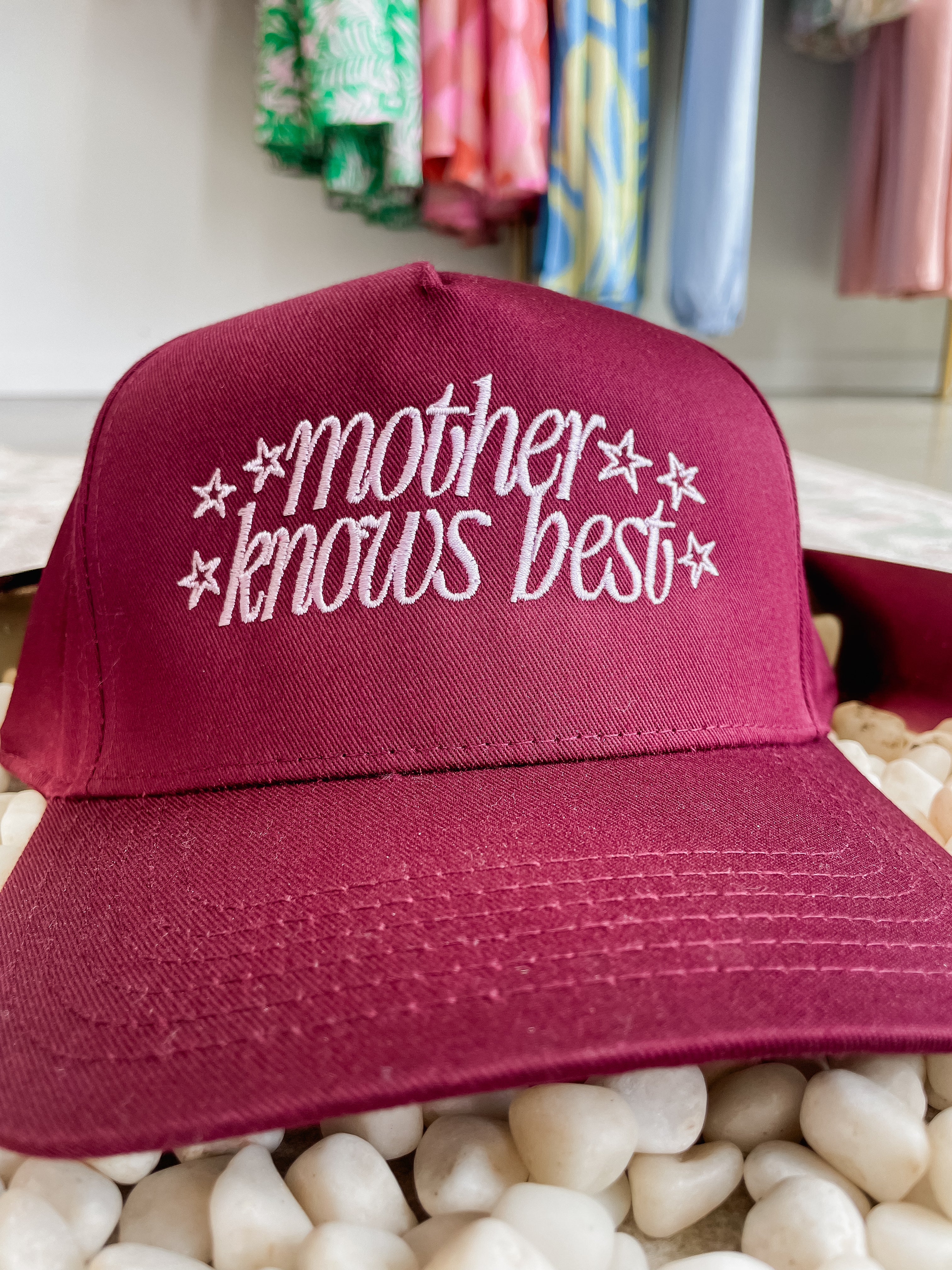 Mother Denim Mother Knows Best Corduroy Trucker Hat Burgundy Pink Snapback Cap Mother Knows Best Trucker Cap — Mother Tongue Magazine main image 2