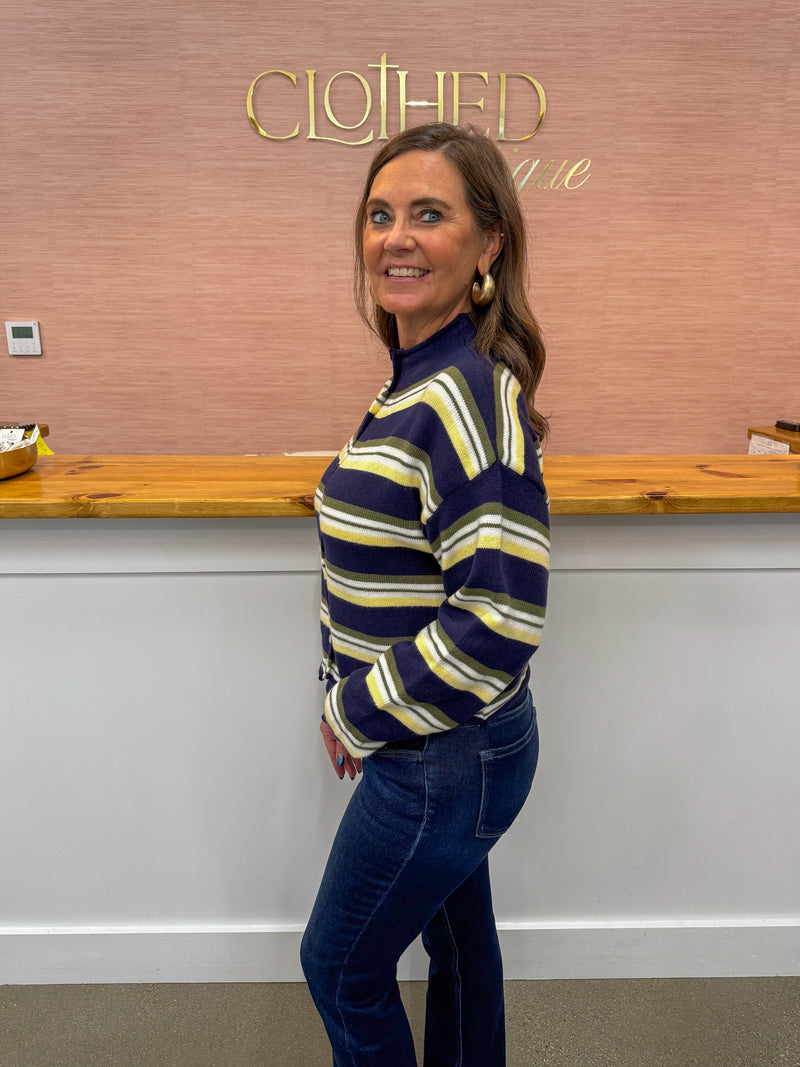 Skylar Striped Cardigan - Navy