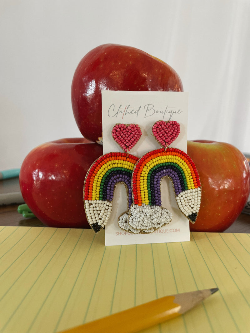 Beaded Rainbow Pencil Earrings