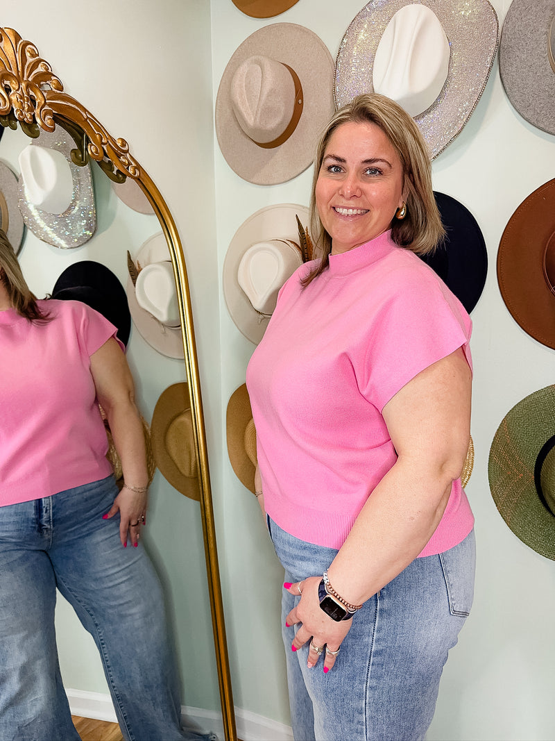 Baby Pink Mock Neck Short Sleeve | Curvy