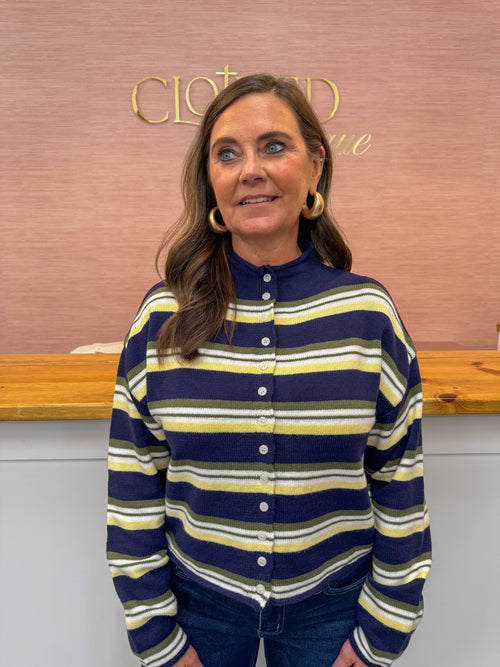 Skylar Striped Cardigan - Navy