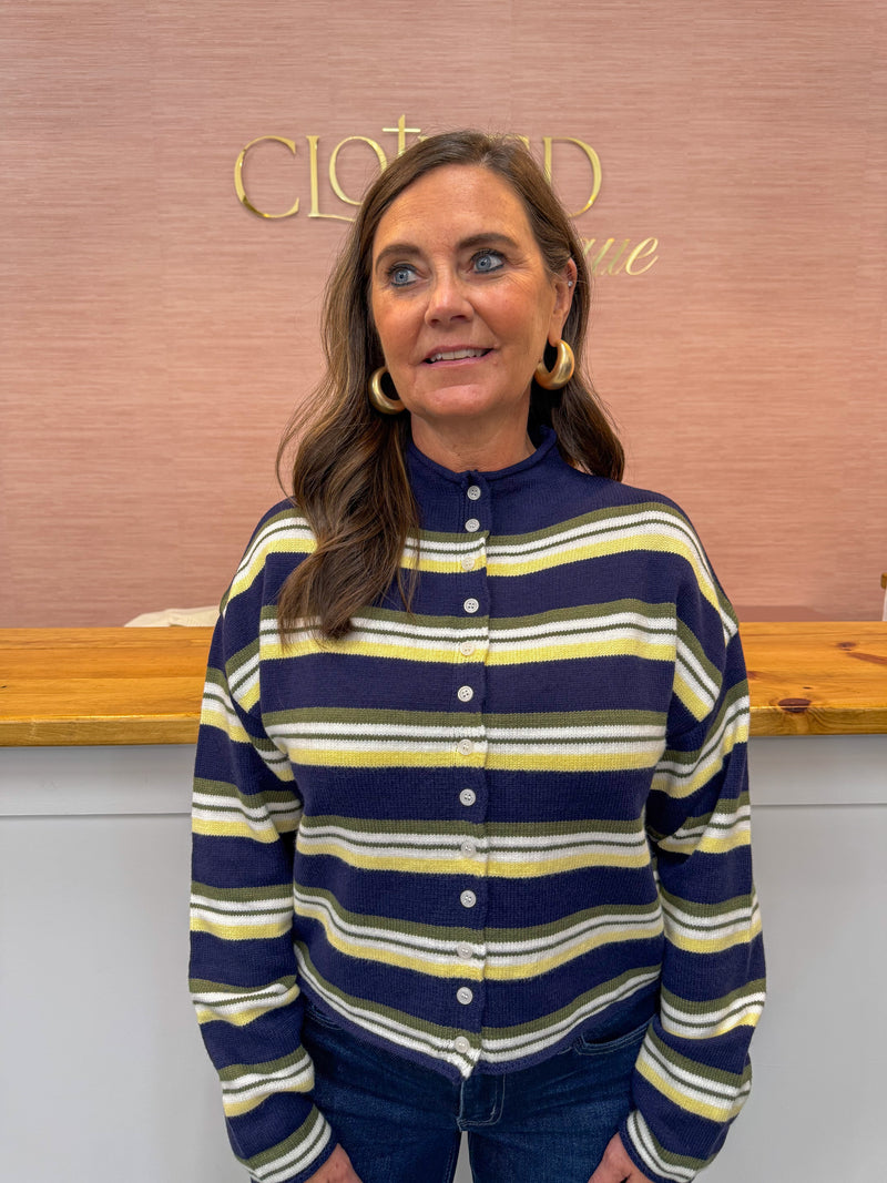Skylar Striped Cardigan - Navy