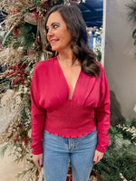 Christmas Berry Ruched Blouse