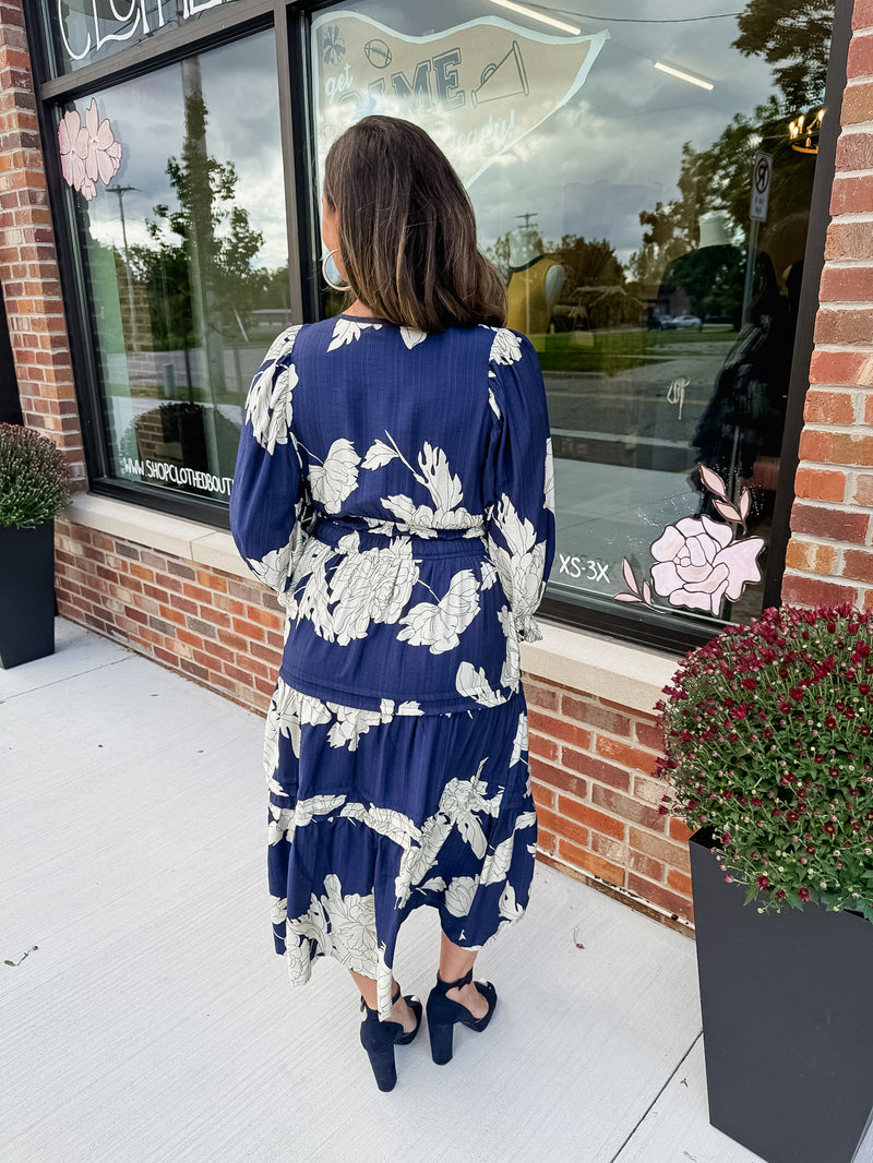 Norah Navy Floral Midi Dress