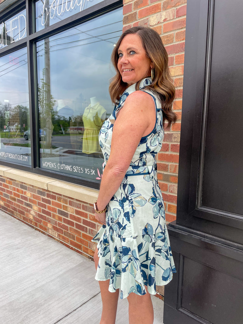 Nora Navy Belted Dress