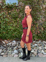 Wine Belted Mini Dress