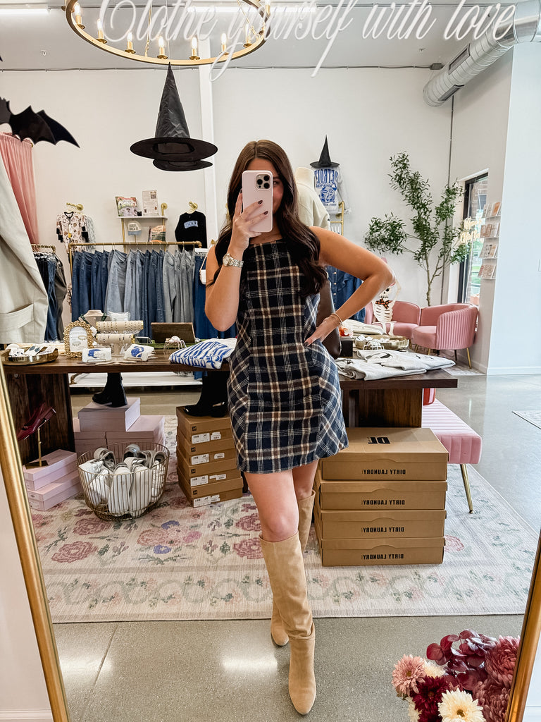 Penelope Plaid Dress - Navy