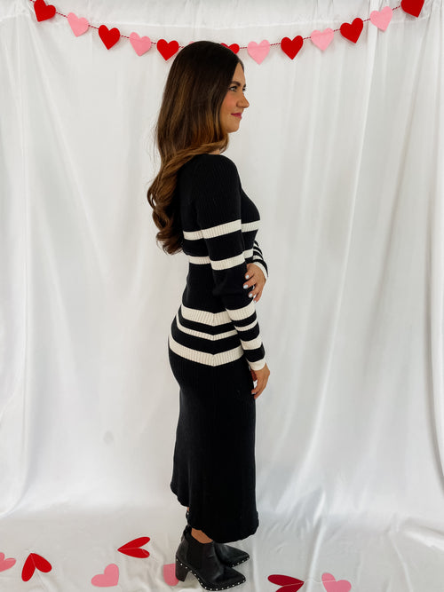 Little Black Striped Midi Dress