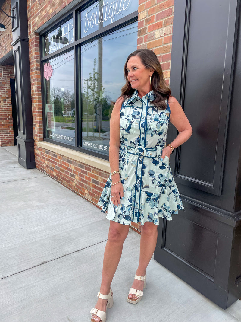 Nora Navy Belted Dress
