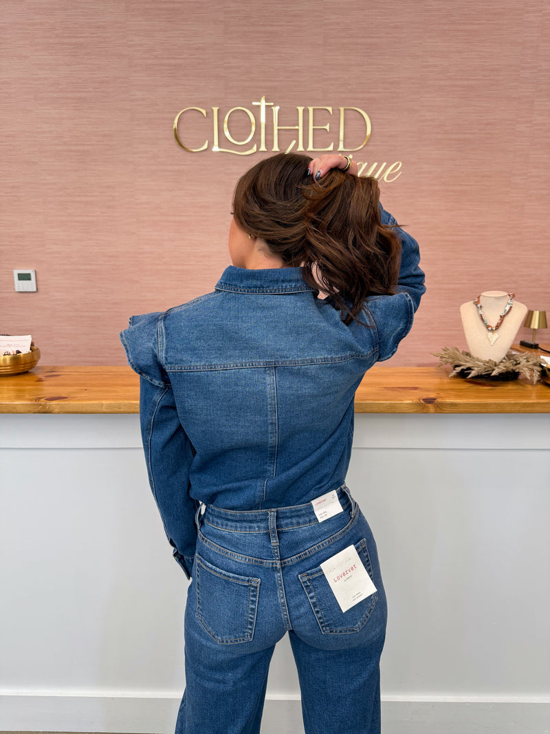 Denim Ruffle Long Sleeve