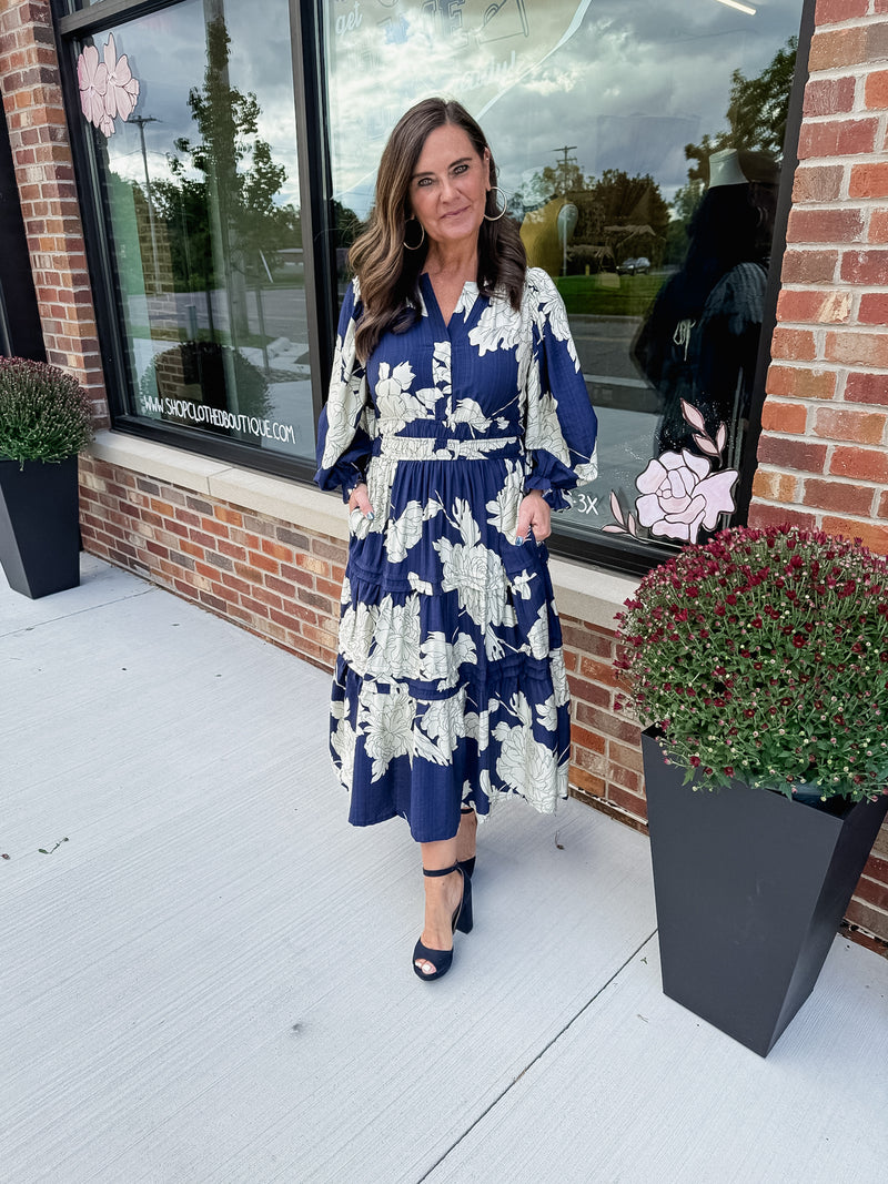 Norah Navy Floral Midi Dress