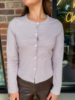 Brooklyn Button Down Striped Top - Pink/Brown