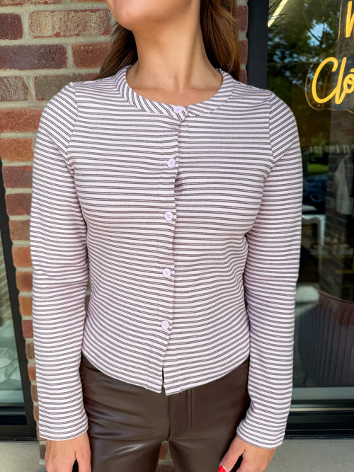 Brooklyn Button Down Striped Top - Pink/Brown