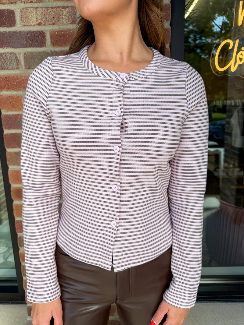 Brooklyn Button Down Striped Top - Pink/Brown