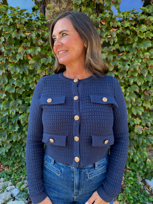 Maggie Button Detail Cardigan - Navy