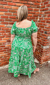Floral Print Midi Dress - Green/Pink | Curvy