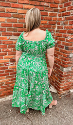 Floral Print Midi Dress - Green/Pink | Curvy