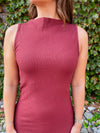 Rachel Sleeveless Rib Knit Dress - Rust