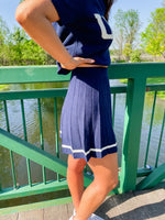 Navy Pleated Mini Skirt