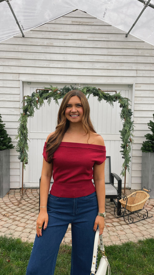 Wine Off the Shoulder Top