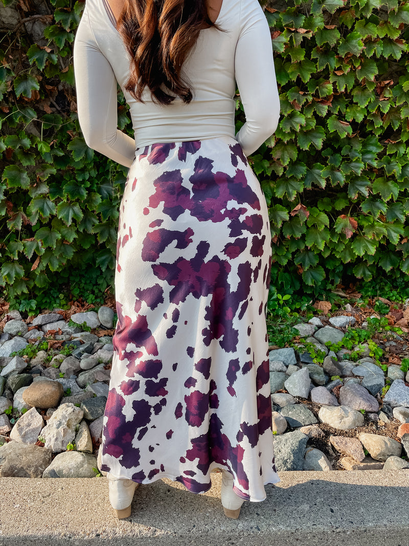 Cow Print Midi Skirt - Ivory