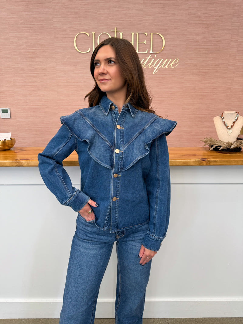 Denim Ruffle Long Sleeve