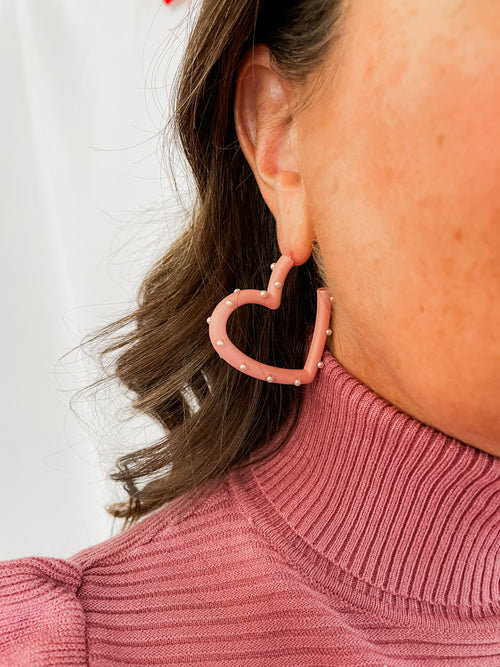 Pink Pearl Heart Earrings