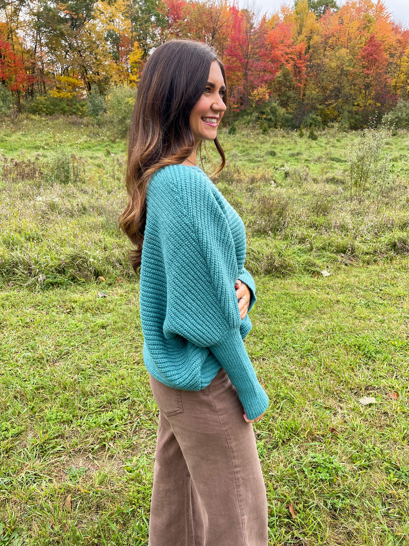 Teal Boat Neck Sweater