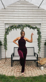 Burgundy Velvet Jumpsuit