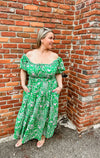 Floral Print Midi Dress - Green/Pink | Curvy