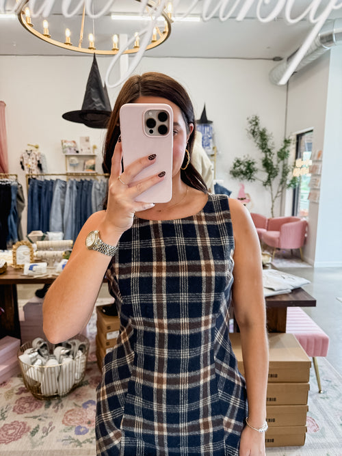 Penelope Plaid Dress - Navy