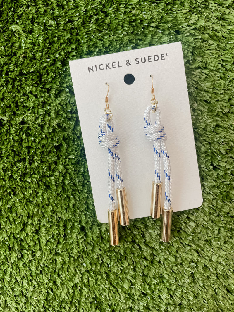 White & Blue Detroit Cord Earrings