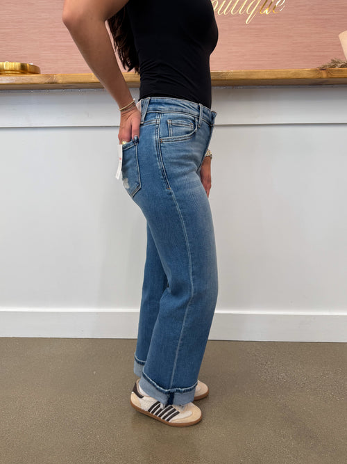 Delicate Gleam Mid Rise Cuffed Denim