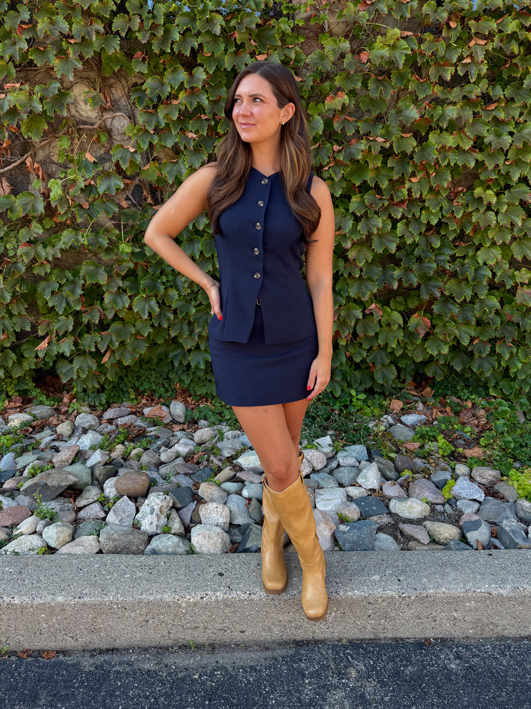 Nina Button Down Vest - Navy
