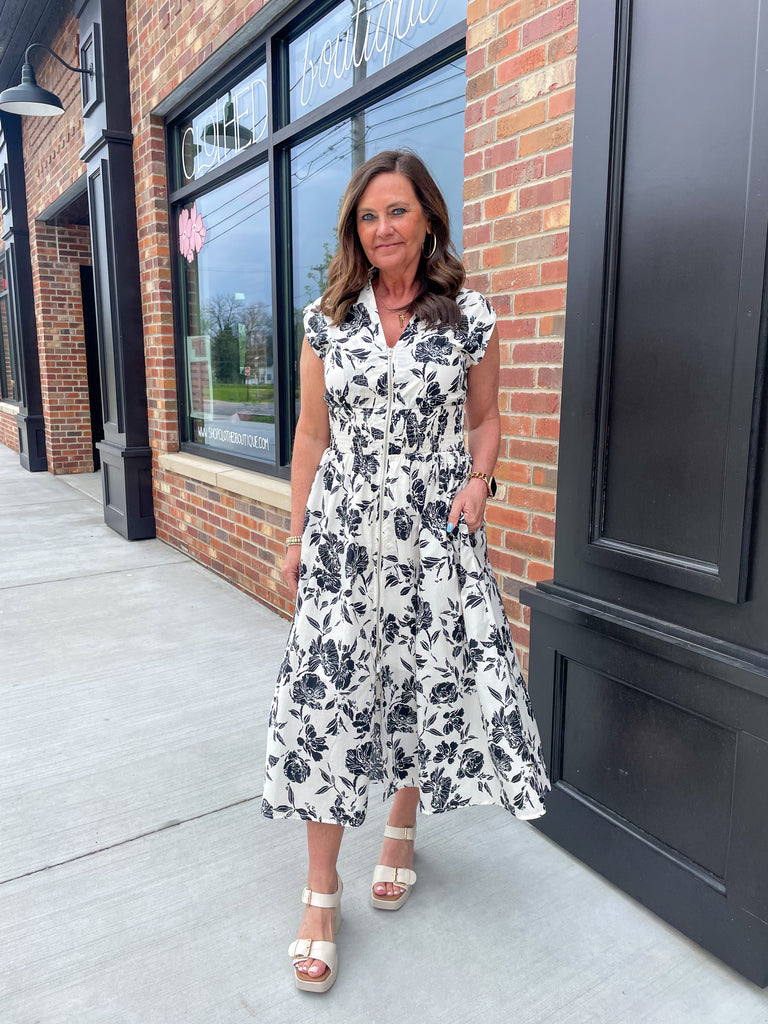 Finley Floral Zip Up Midi Dress