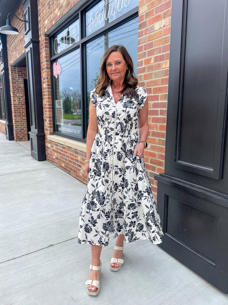 Finley Floral Zip Up Midi Dress