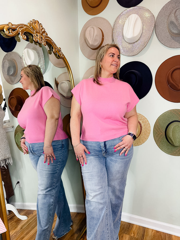 Baby Pink Mock Neck Short Sleeve | Curvy