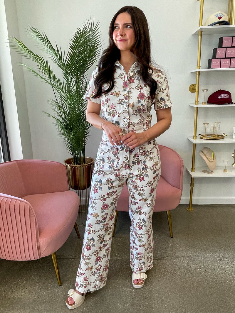 Farah Floral Jumpsuit - Ivory/Multi