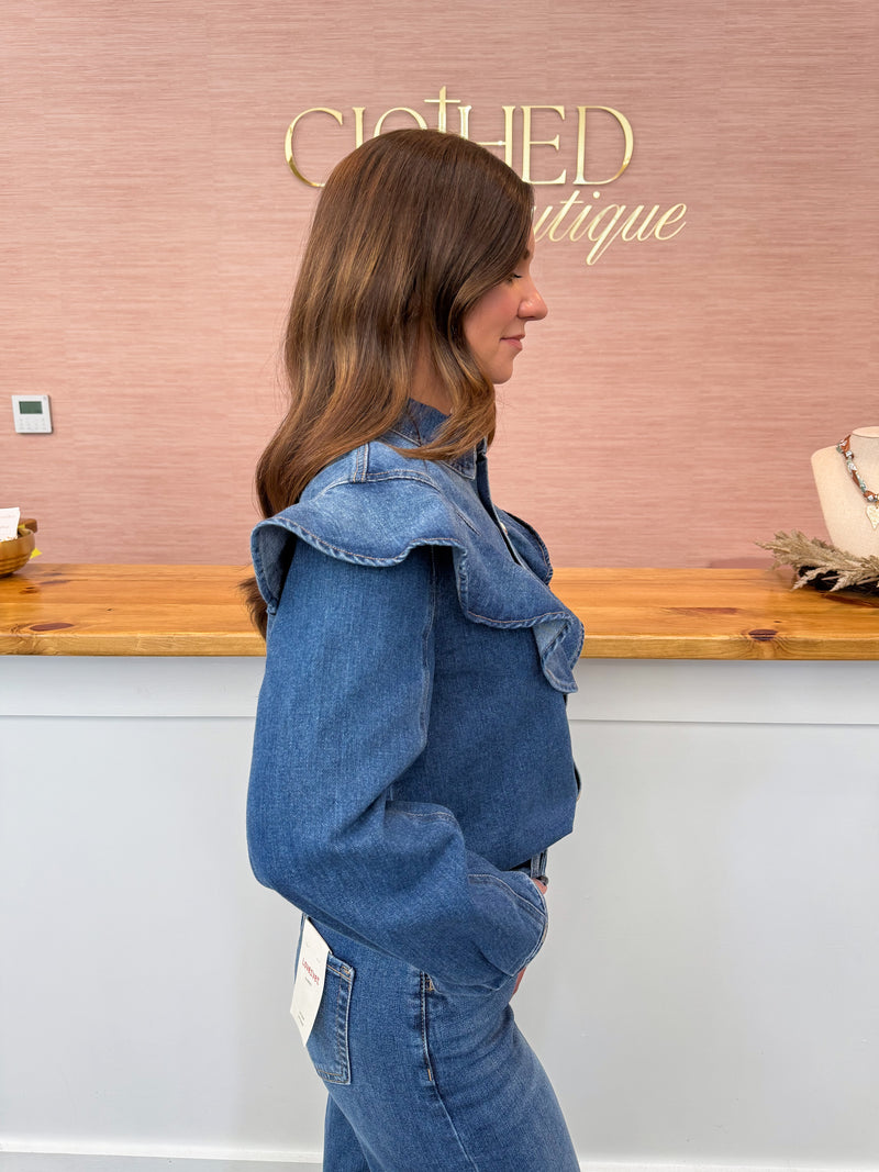 Denim Ruffle Long Sleeve
