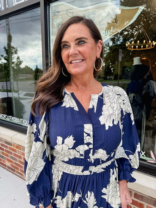 Norah Navy Floral Midi Dress