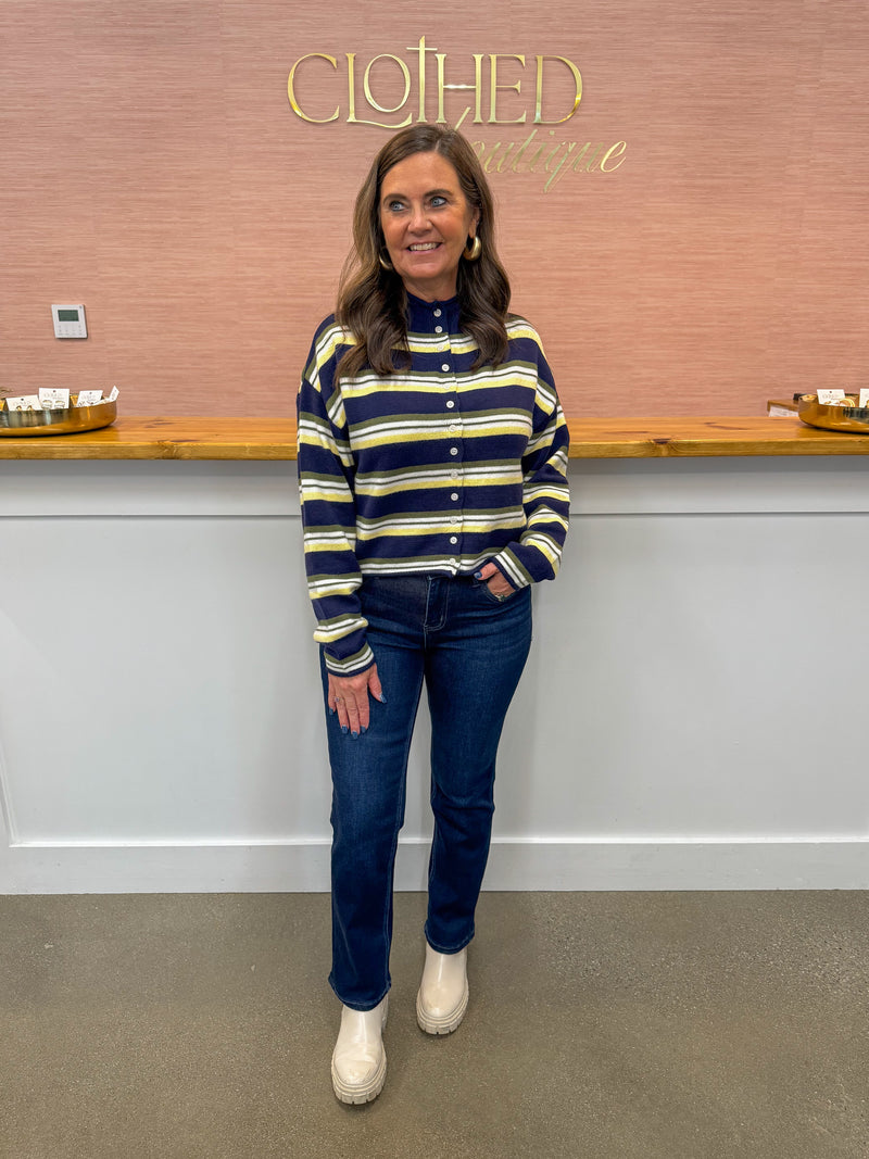 Skylar Striped Cardigan - Navy