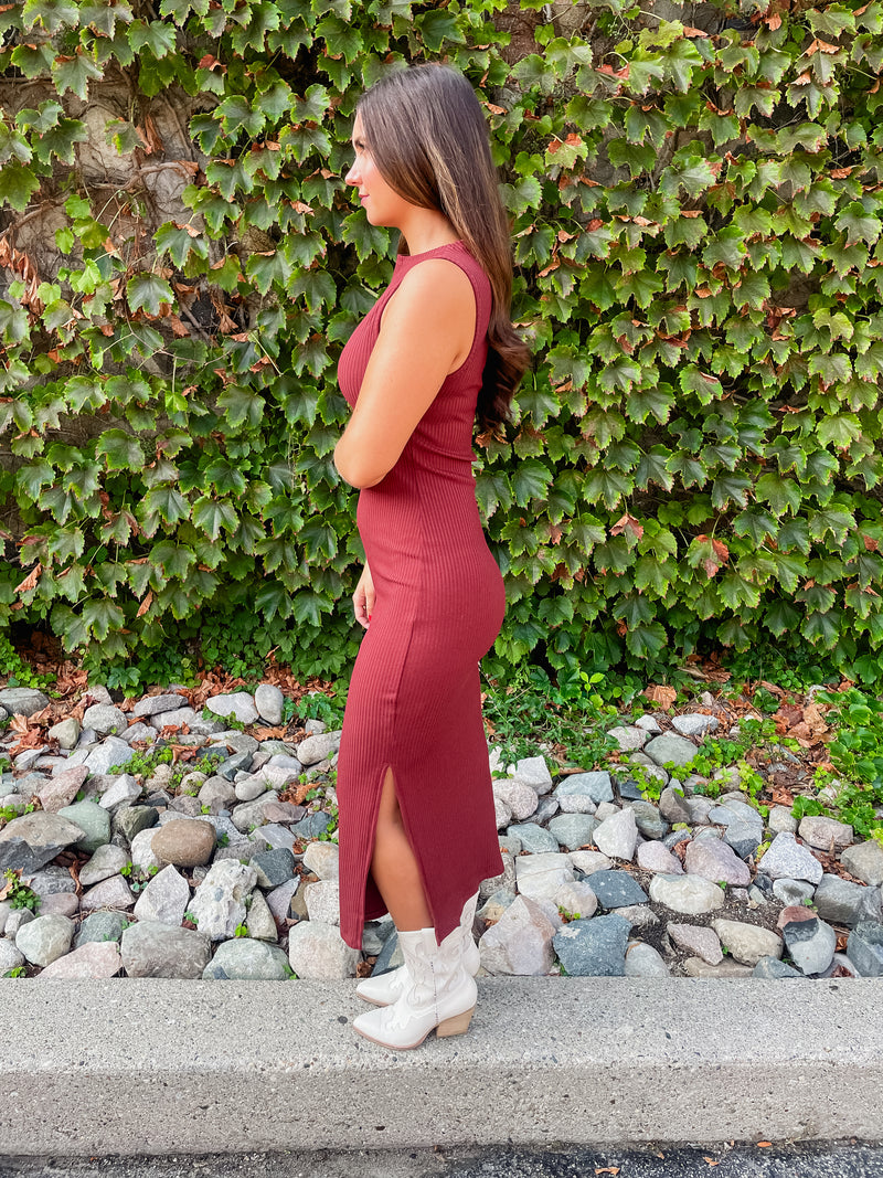 Rachel Sleeveless Rib Knit Dress - Rust