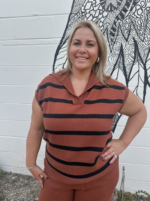 Toffee Striped Sweater Top | Curvy