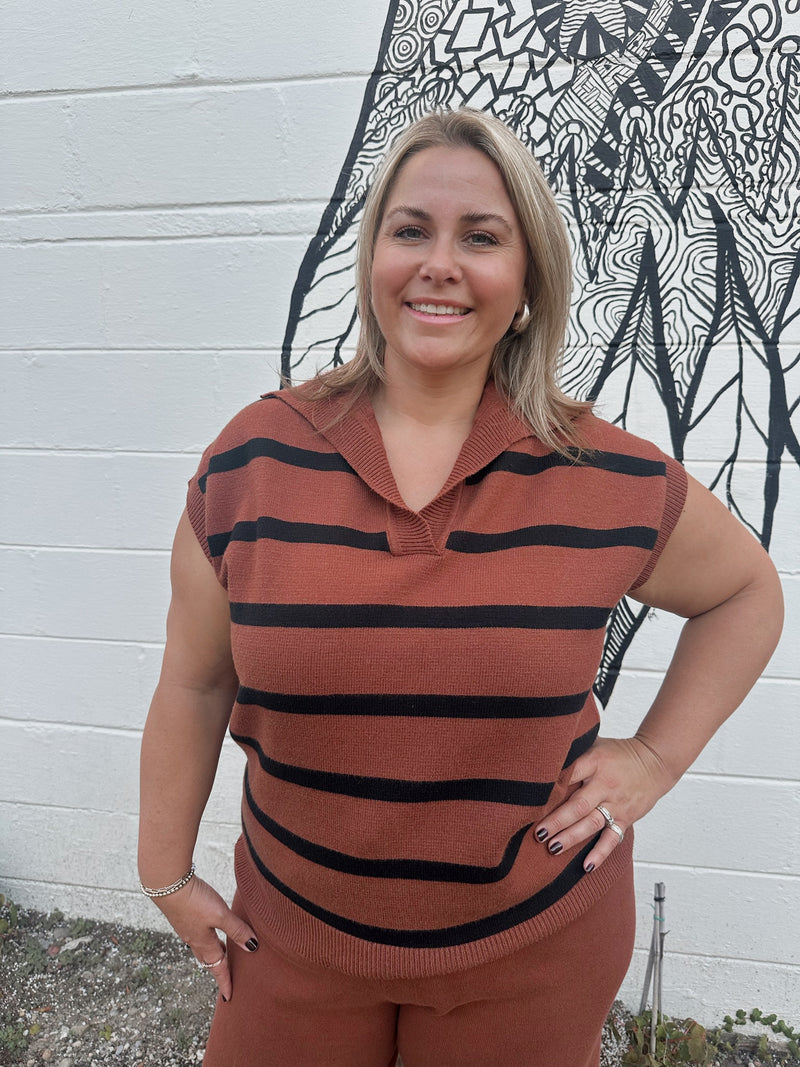 Toffee Striped Sweater Top | Curvy