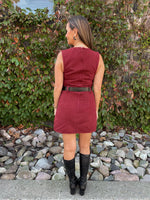 Wine Belted Mini Dress