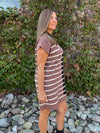 Colorblock Zippered Shirt Dress - Brown/Multi