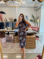 Urban Siren Ruched Midi Dress -Blue/Brown