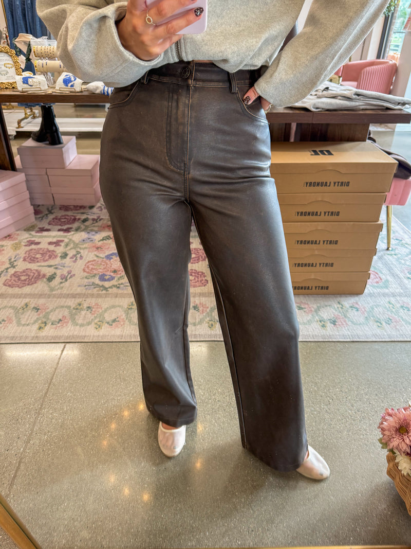 Luna Faux Leather Pants - Coco Brown