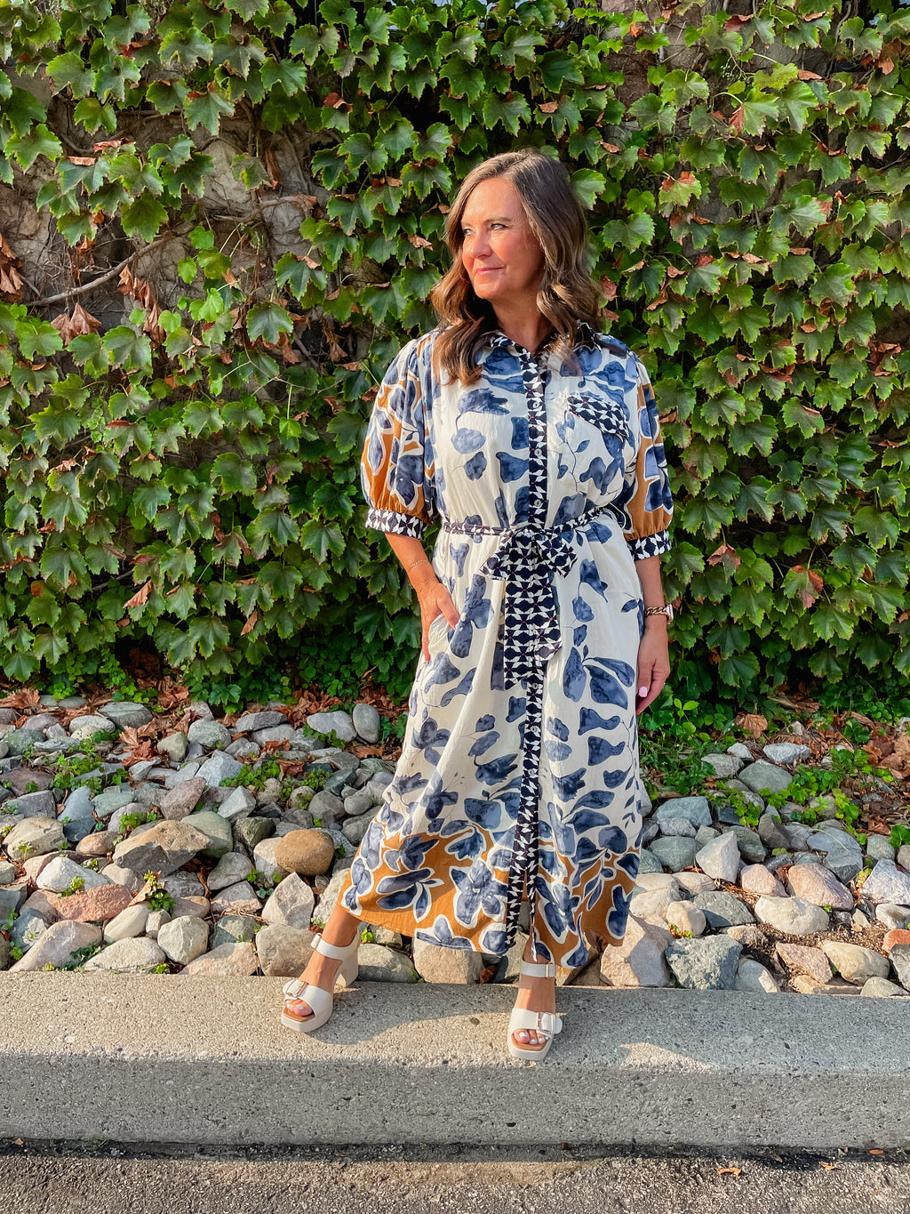 Adriana Abstract Midi Dress – Clothed Boutique