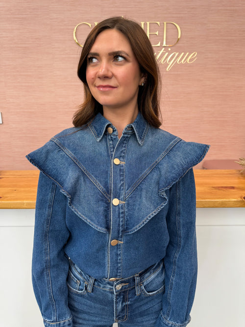 Denim Ruffle Long Sleeve